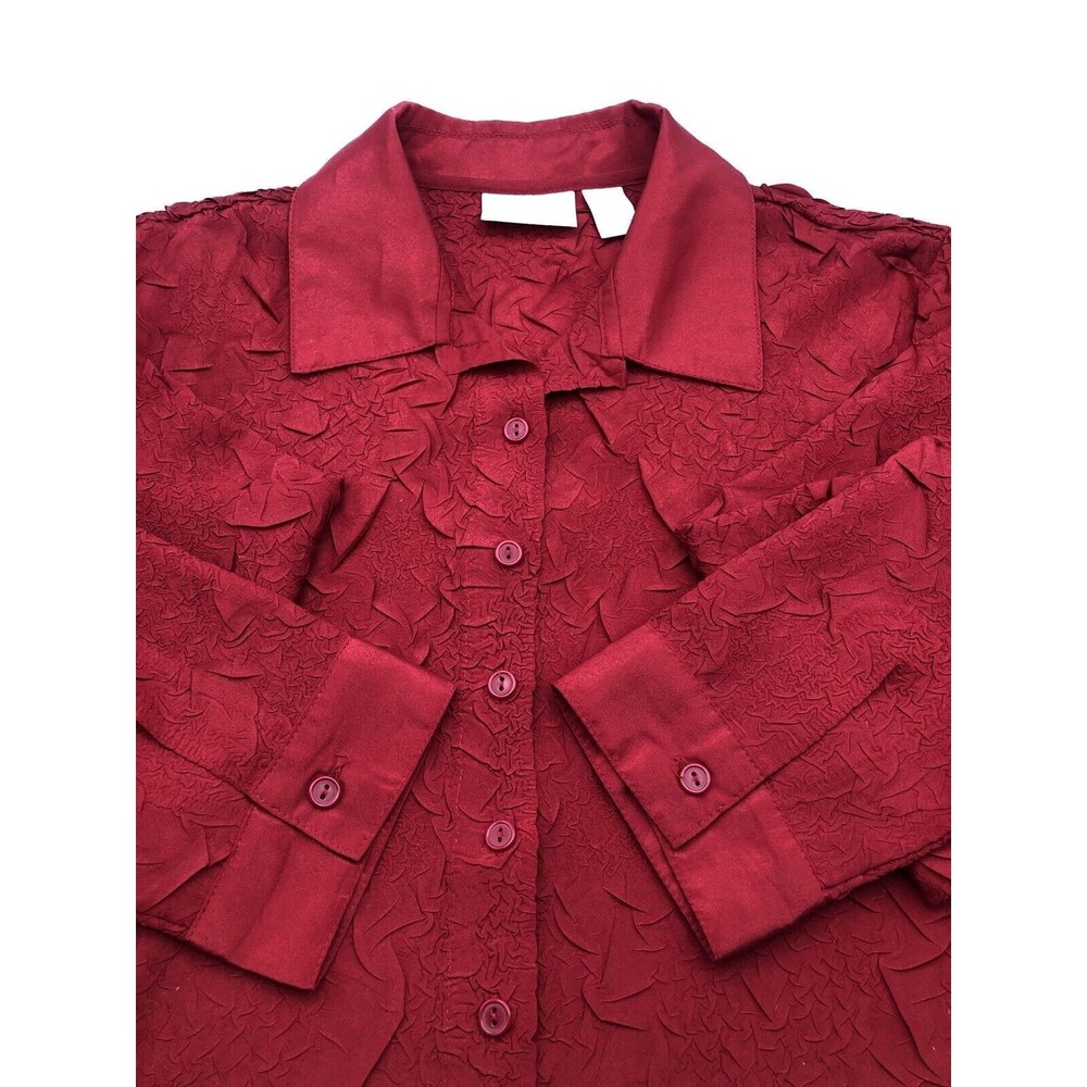 Chico's Textured Fabric Long Sleeve Button Up Blouse Red Size 1/8 Smart Casual